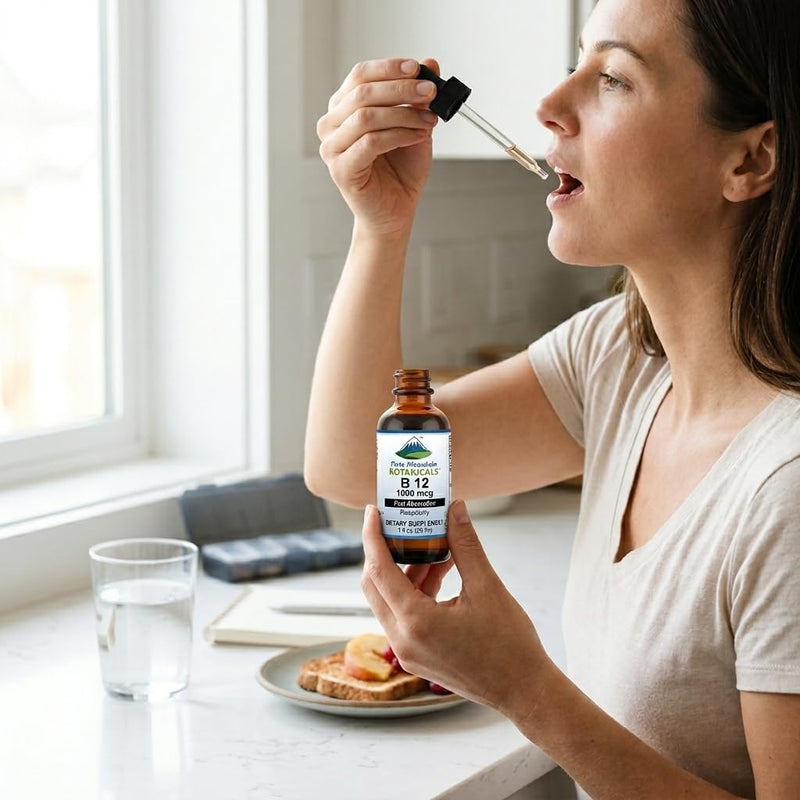 Pure Mountain Botanicals B12 1000 mcg - B12 Complex - Natural Berry Flavor - 30 Servings - Liquid Drops Vitamin - Kosher Supplement 1 Fl Oz (Pack of 1)