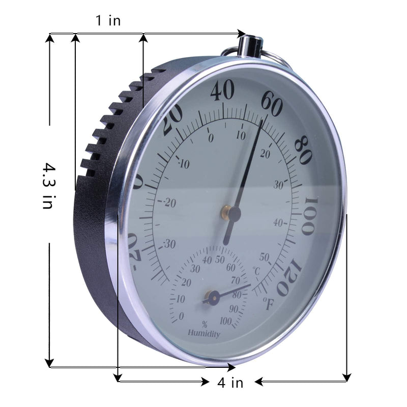 Indoor Outdoor Thermometer - Weather Dial Hygrometer Thermometer, No Battery Required Hanging Hygrometer for Wall, Table, Car, Greenhouse or Decorative, Round 4" in Diameter Gray
