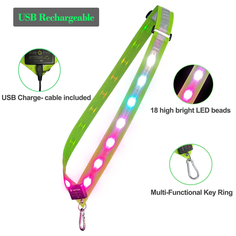 LED Reflective Running Gear Sash 4 Lights Colors in One Adjustable Safety Running Vest Belt for Night Walking High Visibility Running Gear for Men Rechargeable LED Running Belt Reflective Gear