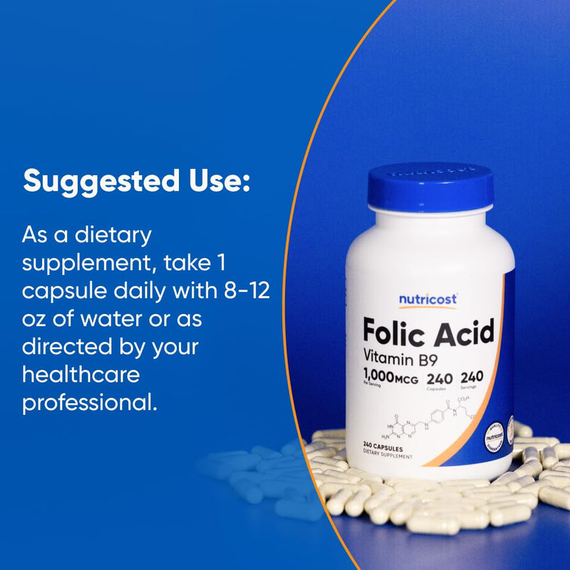 Nutricost Folic Acid (Vitamin B9) 1000 mcg, 240 Capsules (Pack of 2) 240 Count (Pack of 2)