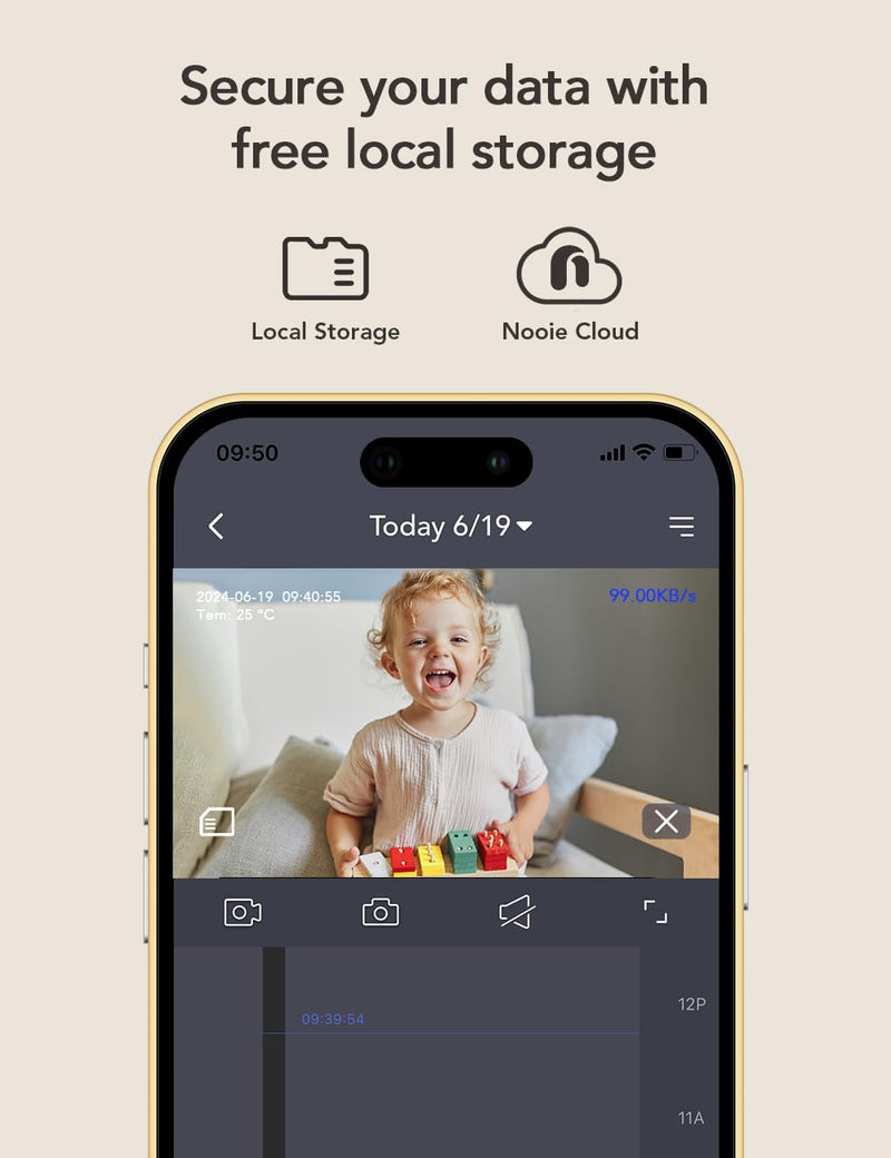 nooie 2K Smart WiFi Baby Monitor with Camera and Audio, Smartphone App Control, Temperature Sensor, Motion & Cry Detection, IR Night Vision, 2-Way Talk, Cloud & SD Card Storage, Ideal for New Moms