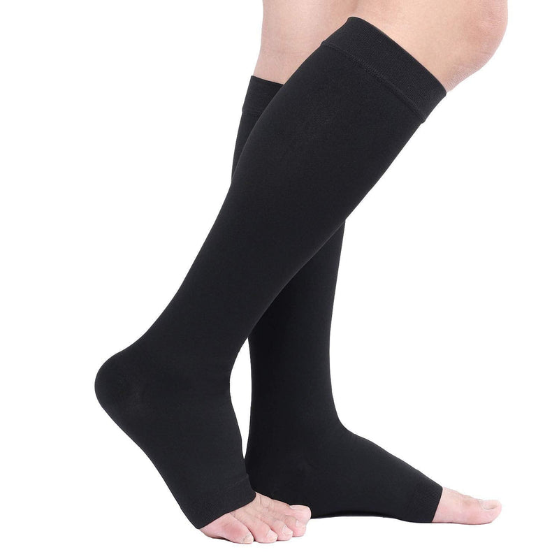 TOFLY® 30-40mmHg Medical Graduated Compression Socks for Men & Women, Open Toe Knee High Compression Socks,Firm Support for Circulation Recovery,Shin Splints,Varicose Veins,Edema,Nursing 3X-Large 30-40mmhg Open-toe Black - BeesActive Australia