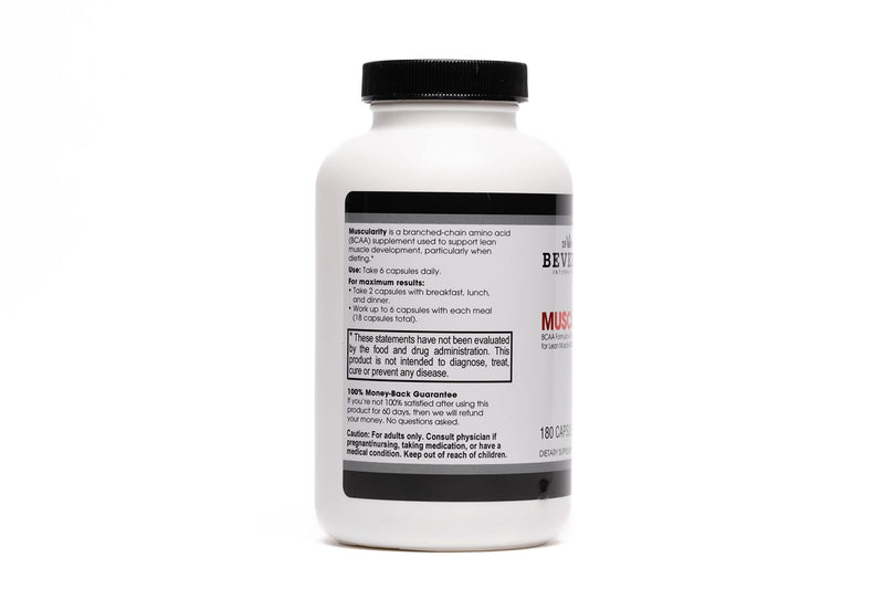 Beverly International Muscularity, Specialty BCAA Formula, 180 Capsules | Muscle Building & Preservation, Muscle Recovery, Energy Metabolism, Muscle Guard, Chromium Picolinate, B6, B12 & Biotin