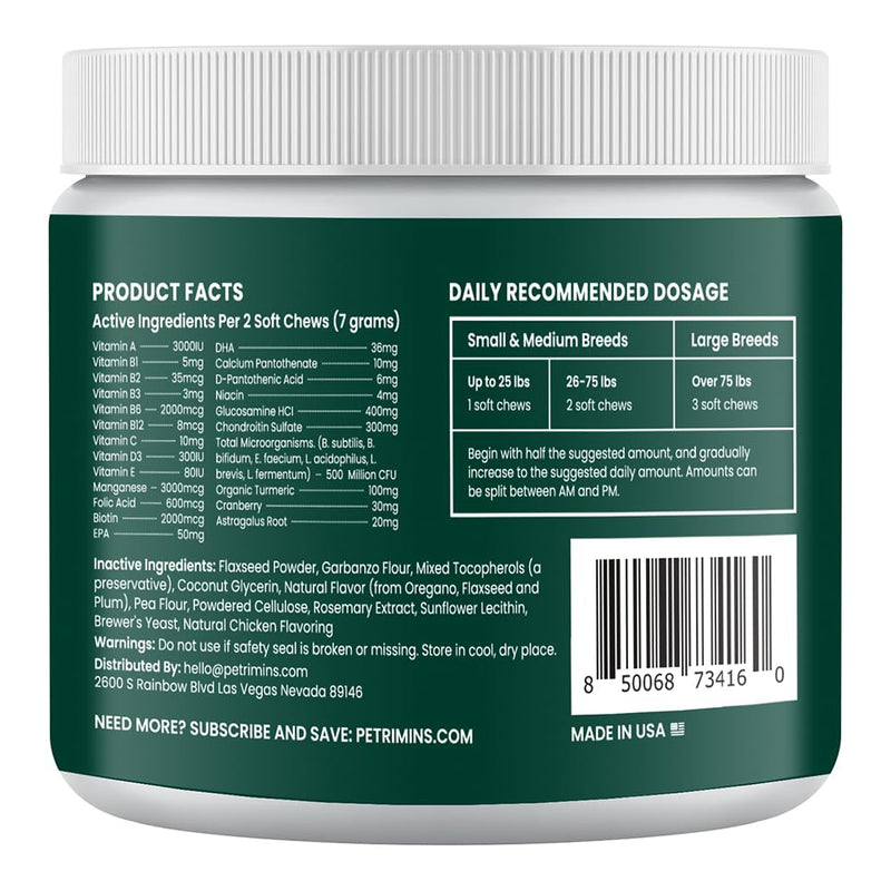 23-in-1 Dog Vitamins Supplements, Multivitamin Treats for Dogs with Glucosamine & Omega-3, Comprehensive Support for Hip & Joint, Digestion, Immune Health, Skin, Heart - 90ct, Chicken