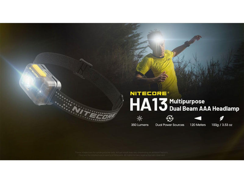 EdisonBright Nitecore HA13 350 Lumen Ultra Lightweight AAA Battery (Rechargeable Option) red/White Camping, Hiking, Jogging headlamp Battery Carrying case