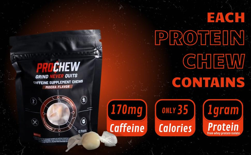 Caffeine Supplement Chews, Mocha Flavor, 170mg Caffeine, 12 Pack with B12 & Electrolytes
