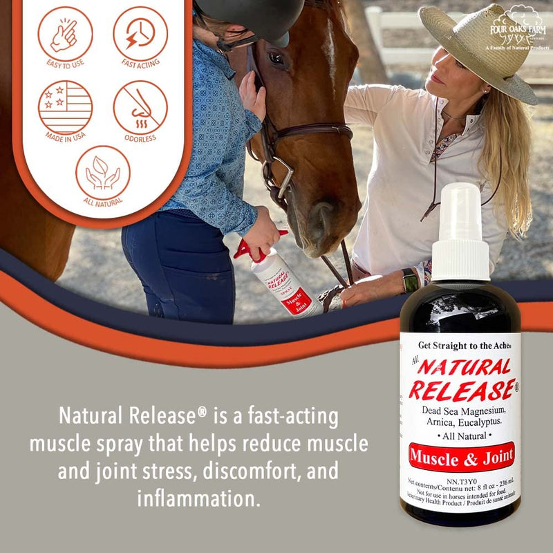 Natural Release Muscle Spray Treatment - Horse Liniment for Sore Muscles, Joint Pain, Tendon & Inflammation Relief - Easy to Use, Fast Acting, Alcohol & Menthol Free (8 oz) 8 oz. - BeesActive Australia