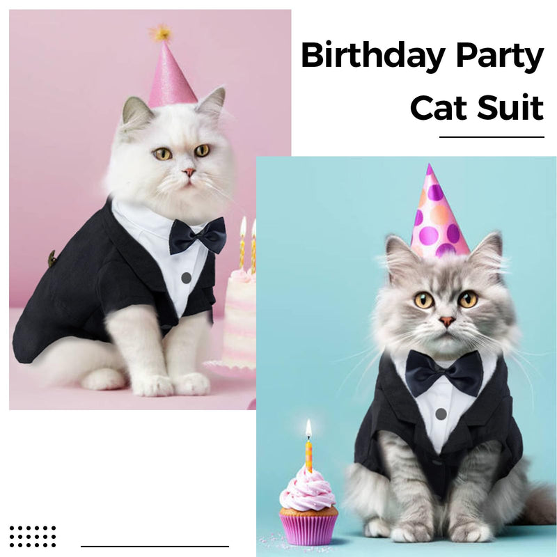 DENTRUN Cat Tuxedo Outfit, Sphynx Cat Costume Formal Suit with Bow Tie, Stylish Cat Shirt Fashion Apparel Fancy Clothes, Kitten Formal Attire Wedding Onesie Costume for Cats Only Large Black - BeesActive Australia