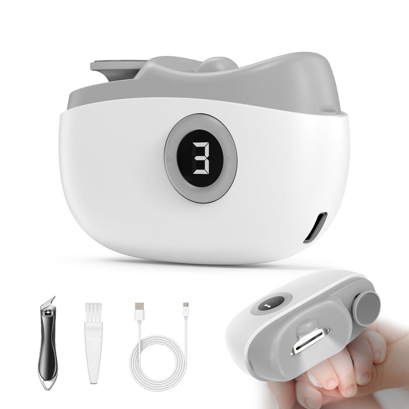 Electric Nail Clipper with LED Light, Safe 4 in 1 Baby Nail Clippers with LED Screen, 3 Speed, USB-C, Debris Collection, Multi-Function Electric Nail Trimmer for Seniors, Adults, Arthritis, Kids