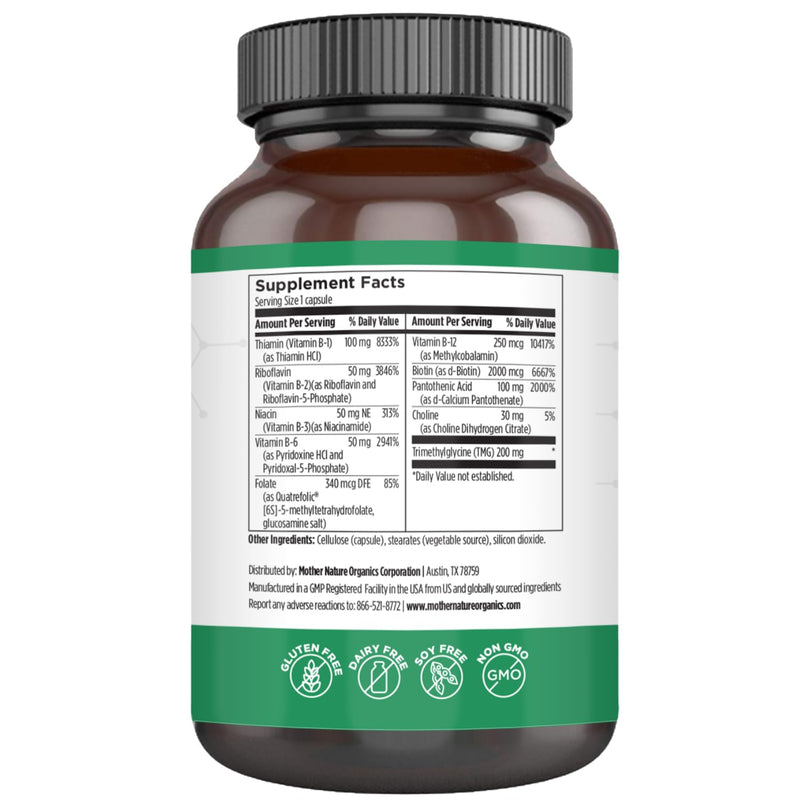 MNO Methylated B Complex with Methyl B12 Folate & Biotin, 120 Capsules | Bioactive B vitamins with methyl B12, B1, B3 niacin, B6, folate & biotin to support energy, brain, heart & metabolism