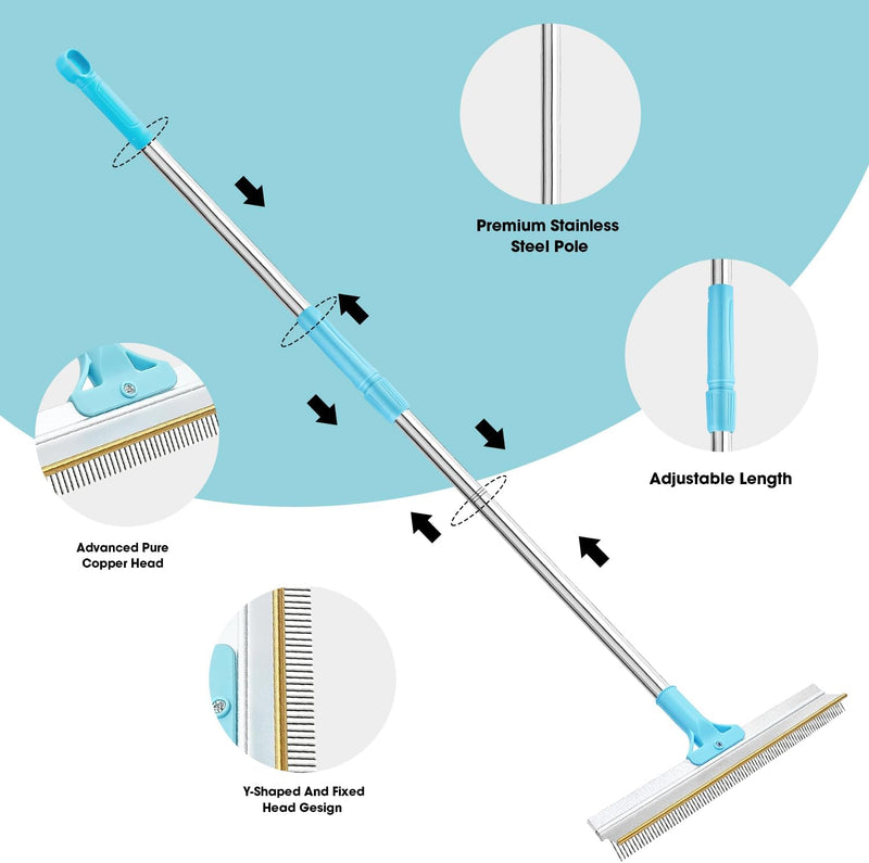 Carpet Rake for Pet Hair Removal, 67'' Adjustable Handle Carpet Rake Cat Dog Hair Remover, Reusable Long Handle Pet Hair Removal Tool, Pet Hair Removal Broom for Rugs, Mats, Couch, Furniture - BeesActive Australia