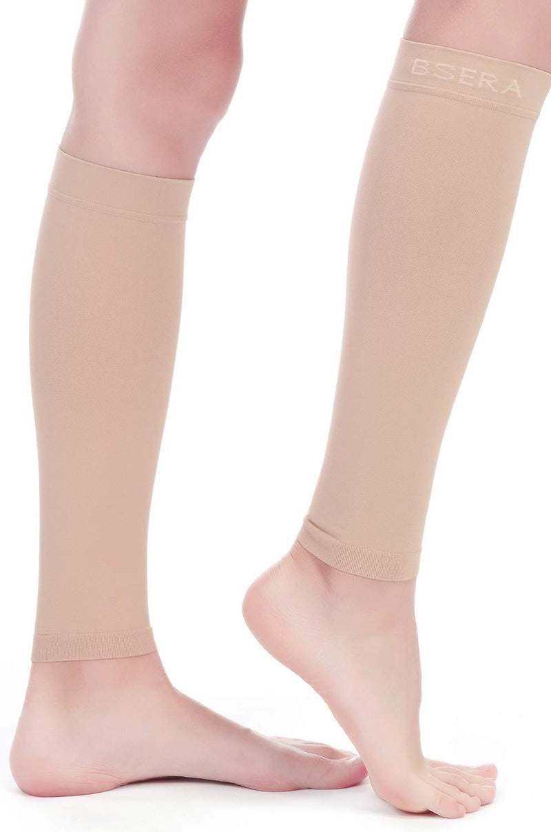 BSERA Calf Compression Sleeve Women, 2 Pairs 15-20mmHg Calf Support Footless Compression Socks Stockings for Shin Splints, Varicose Veins, Recovery (Nude/Skin, X-Large) Skin/Nude 2 Pairs X-Large (Calf 18"-19.5") - BeesActive Australia