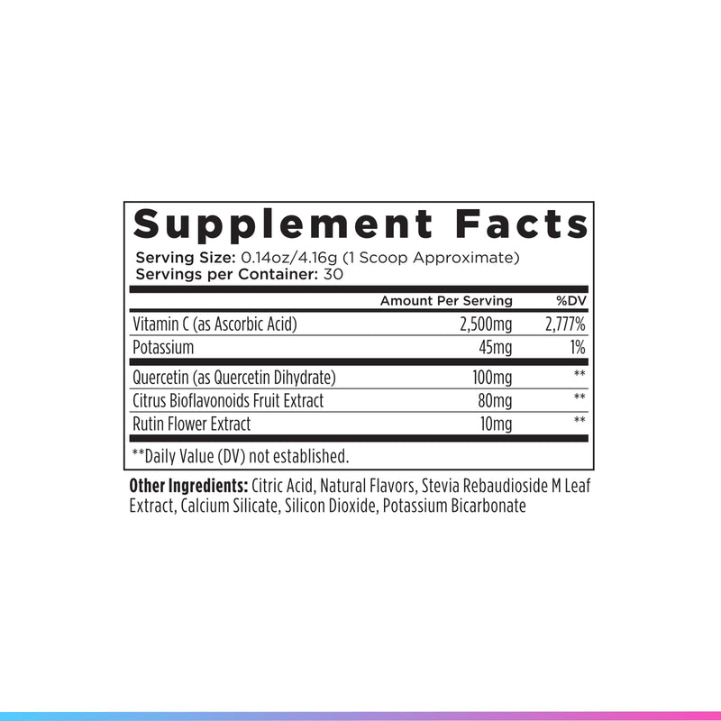 Livingood High Dose Vitamin C Powder, 2,500mg Ascorbic Acid, 30 Servings | 5-in-1 Immune Support Supplement, Vit C, Quercetin, Potassium, Biolavonoids, Rutin, Sweet Orange, Sugar Free, Made in USA