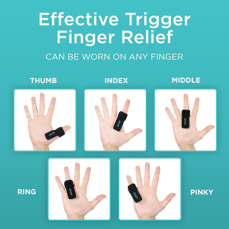 Vive Trigger Finger Splint Support Brace for Straightening Curved, Bent, Locked & Stenosing Tenosynovitis Hands - Tendon Release & Pain Relief (2-Pack, Black) - HSA/FSA Approved 2-Pack - BeesActive Australia