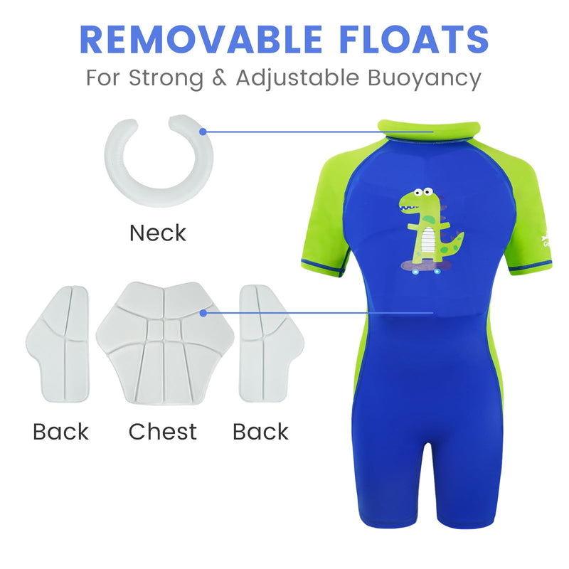 Gogokids Floatation Swimsuit One Piece Swimwear Float Suit Swim West, Toddler Bathing Suit Rash Guard with Arm Floaties Skateboarding Dinosaur 6