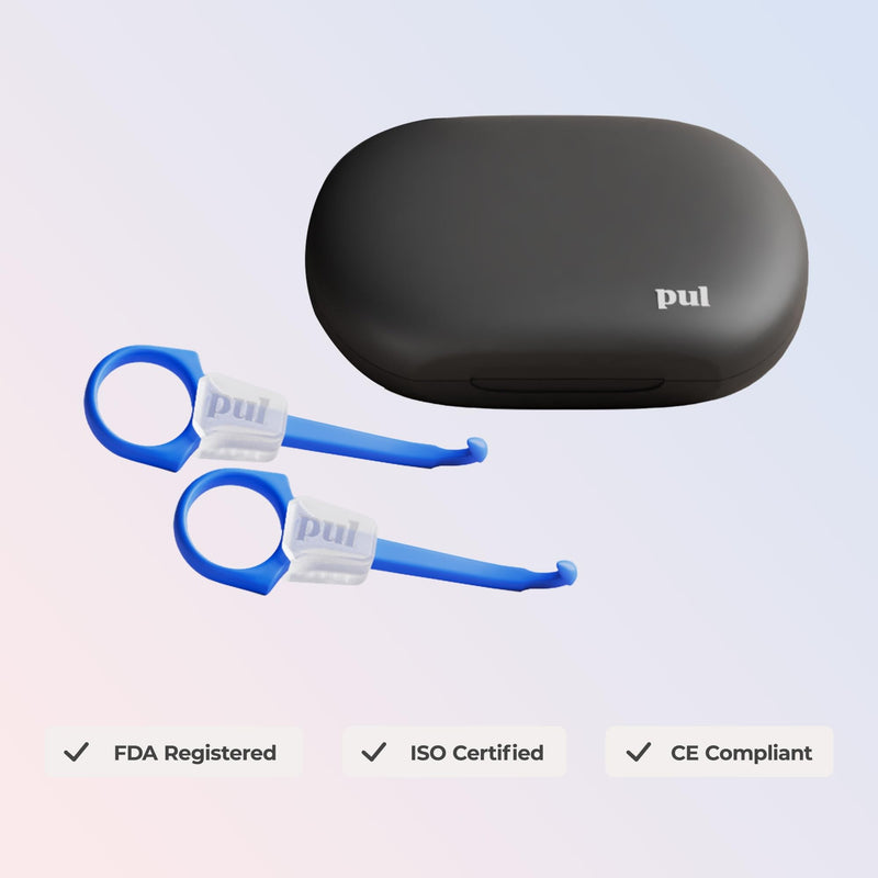 PUL Aligner Care Convenience Kit – Case + 2-in-1 Tool for Invisalign, Retainers, Partial Dentures, Mouth & Night Guards & More – Gray Case & 2-Pack of Blue Aligner Seating Chewie & Removal Tool Gray Combo - BeesActive Australia