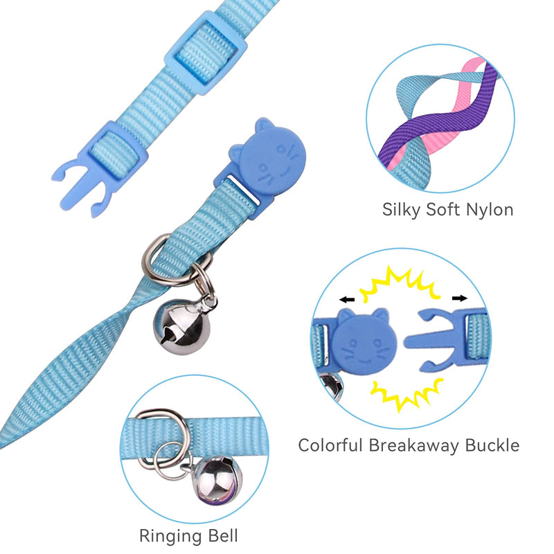 12 PCS Breakaway Cat Collars with Bell Colorful Soft Safety Buckle Cat Collars Adjustable Breakaway Kitten Collars Safety Collars for Cats, 7 in-11 in - BeesActive Australia
