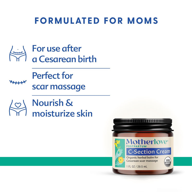 Motherlove C-Section Cream (2 oz) Organic Herbal Balm for Cesarean Scar Massage 2 Fl Oz (Pack of 1) - BeesActive Australia