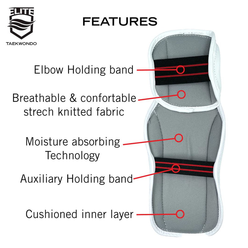 ELITE – Taekwondo Forearm & Elbow Guard. Kids & Adults Sizes (TKD Protector) - Comfortable, Lightweight, & Protective Medium
