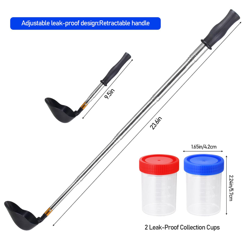 Telescopic Urine Collector for Dogs & Cats Adjustable Reusable Pee Stick with 2 Leak-Proof Collection Cups, Portable Pet Urine Sample Catcher for Veterinary Exams & Home Testing