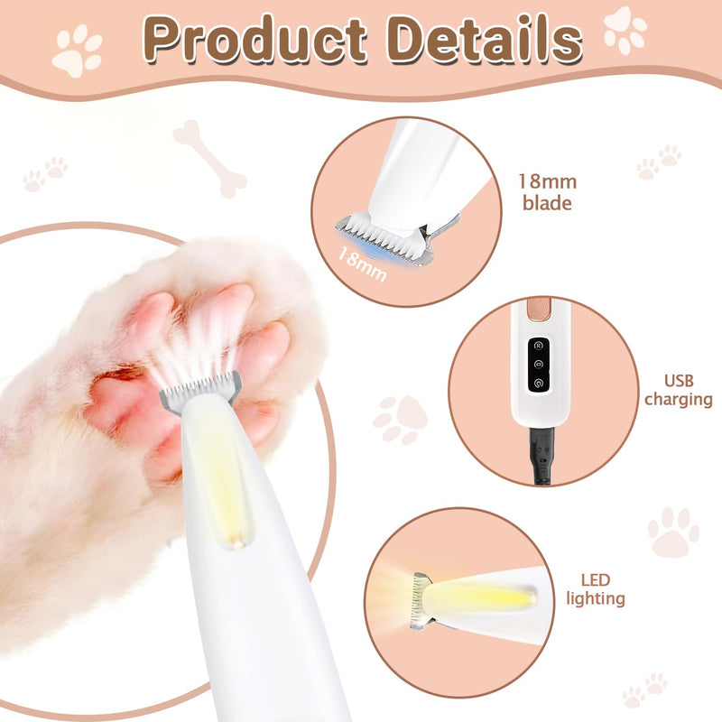 Dog clipper, paw trimmer for dogs, paw trimmer with LED light, paw trim pro dog hair clipper, super quiet, electric for dogs, cats, paws, eyes, ears, face, body - BeesActive Australia