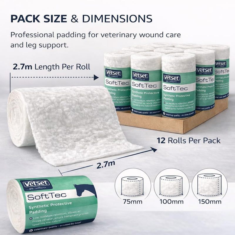 SofTec |Veterinary Bandage Padding for Horses, Dogs, Cats & Animals,12 Pack | 2.7m Conformable Cushioning Roll for Wound Dressing & Leg Support | 150mm (Pack of 12) 150mm (Pack of 12)