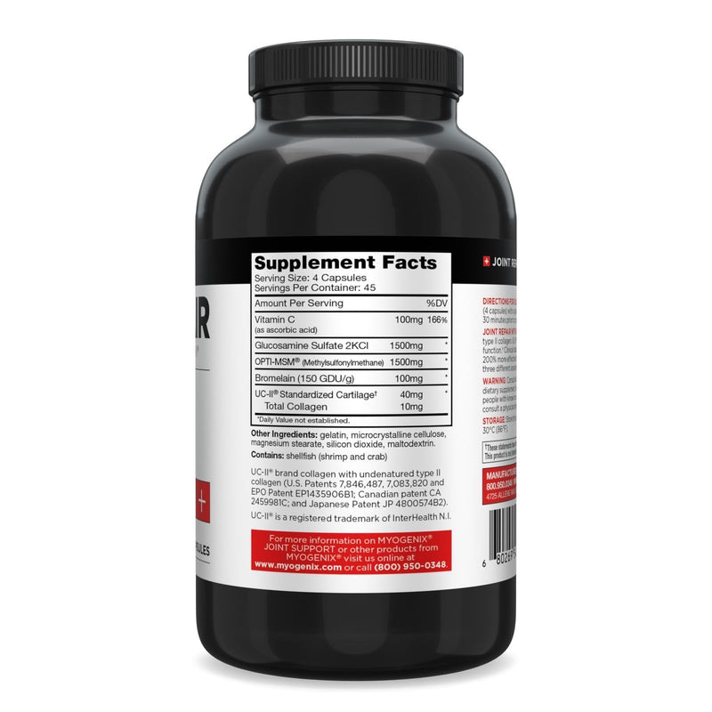 Myogenix Joint and Tissue Supplement – Glucosamine & Chondroitin with UC-II® and MSM, Joint Support Vitamins for Men, Bone and Joint Health Supplement (180 Capsules) Joint & Tissue (New Pack)
