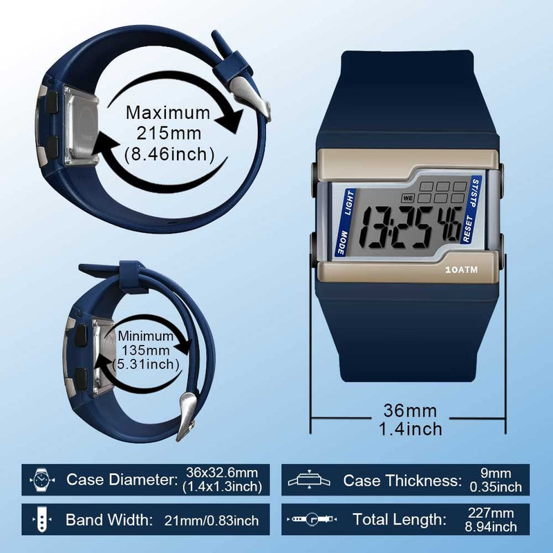 10 ATM Water Resistant Digital Wristwatch for Swimming and Diving with Multiple Functions of Lap Stopwatch, Alarm Clock, Calendar and Backlight - BeesActive Australia