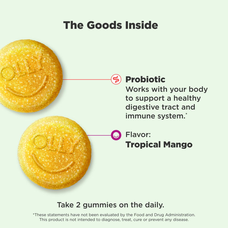 OLLY Probiotic Gummy,1 Billion CFUs,Immune and Digestive Support,Chewable Probiotic Supplement,Mango,80 Count (Pack of 2) 80 Count (Pack of 2)