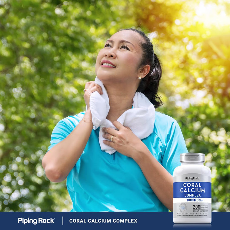 Piping Rock Coral Calcium 1000 mg | 200 Capsules | Bone Formula Complex | With Vitamin D, C, and Magnesium | Non-GMO, Gluten Free Supplement