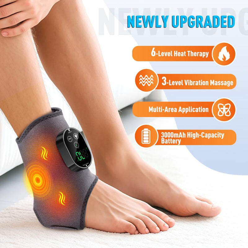 Ankle Massager,3-in-1 Wearable Hot & Vibration Massager for Feet, Ankles, and Arms | Reusable Heating Pad Brace for Home Recovery (Grey) Grey - BeesActive Australia
