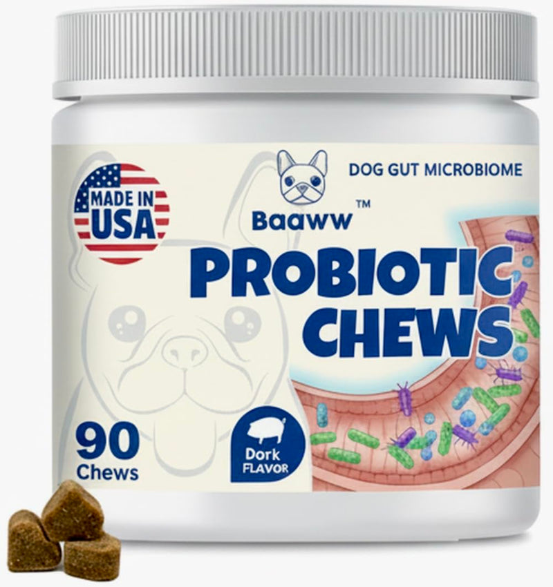 Probiotics for Dogs, Instant Diarrhea Relief, Dog Immune Support Chews, Digestive Health, Skin Irritation, Allergies, 6 Billion CFU's, 90 Pork Flavor Soft Chews for All Dog Sizes