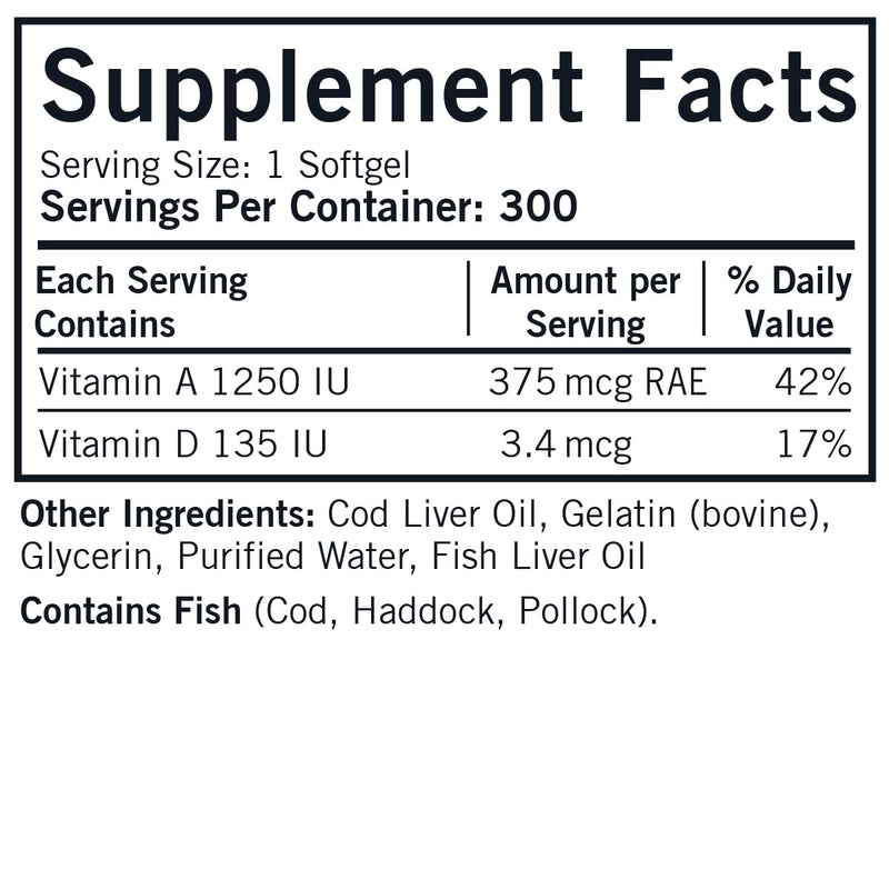 Kirkman - Cod Liver Oil with Vitamin A & D - 300 Softgels - Essential Fatty Acids - Supports Foundational Health - Hypoallergenic