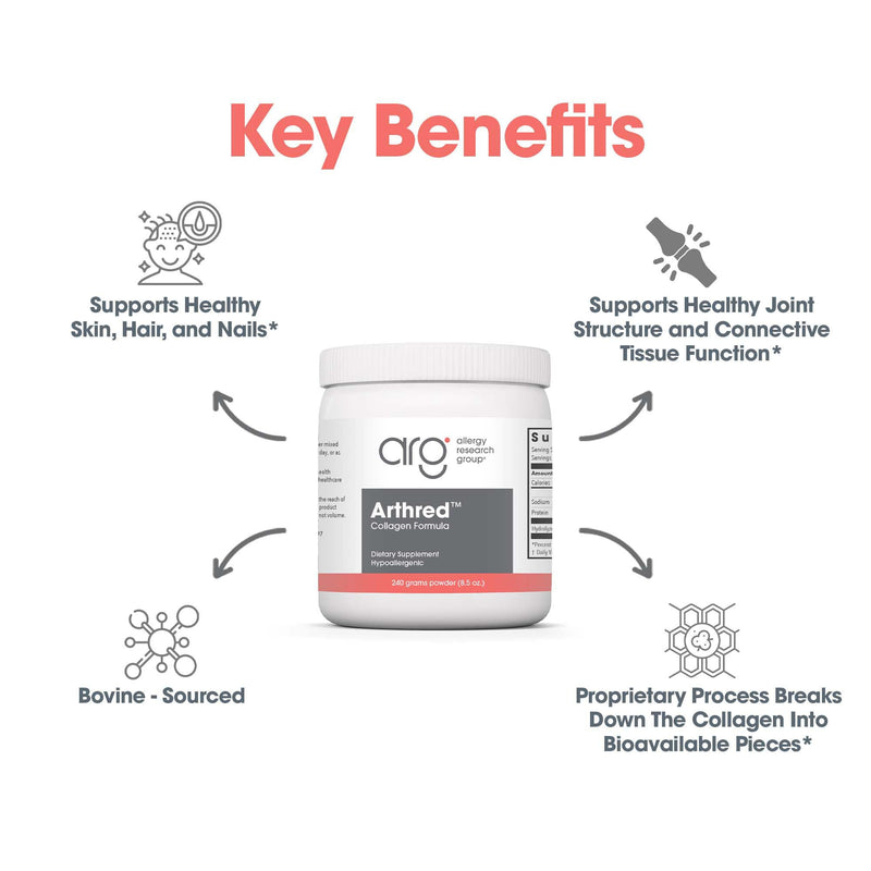 ARG Arthred Collagen Powder, Connective Tissue, 8.5 oz | 10.5 g Hydrolyzed Bovine Collagen Unflavored High-Absorption Powder for Connective Tissue Support, 22 Servings