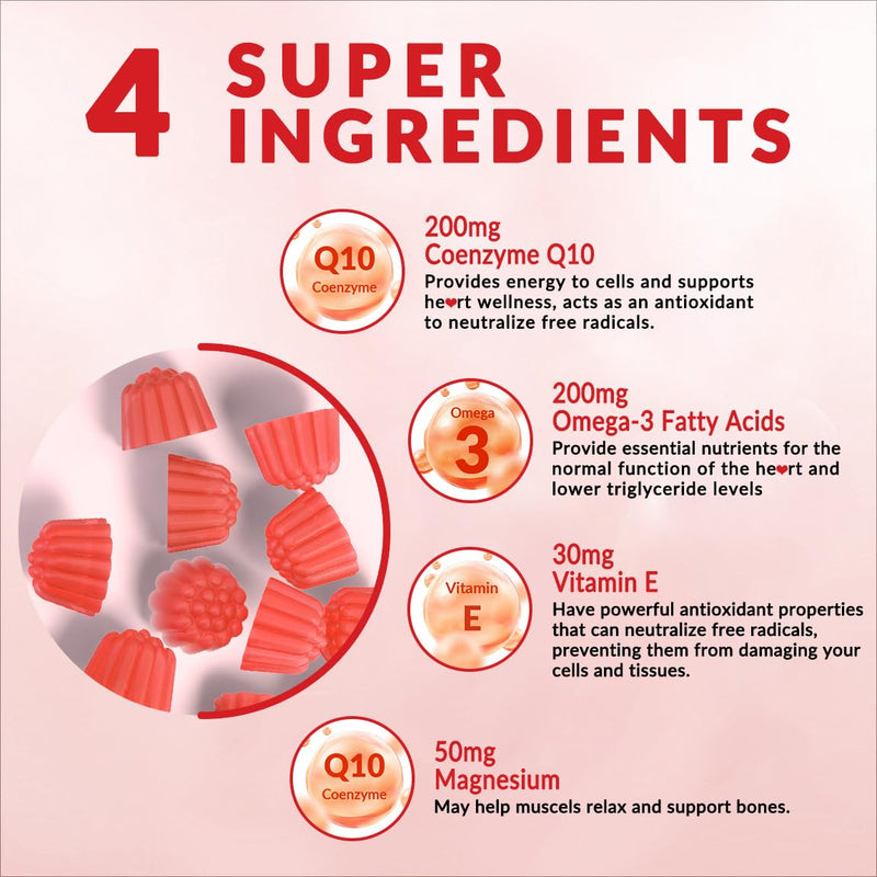 CoQ10 Gummies 200mg, Coenzyme Q10 with Omega-3, Magnesium for Adults | Co Q10 Supplement for Energy, Sugar Free, Vegan 60 Count (Pack of 1)
