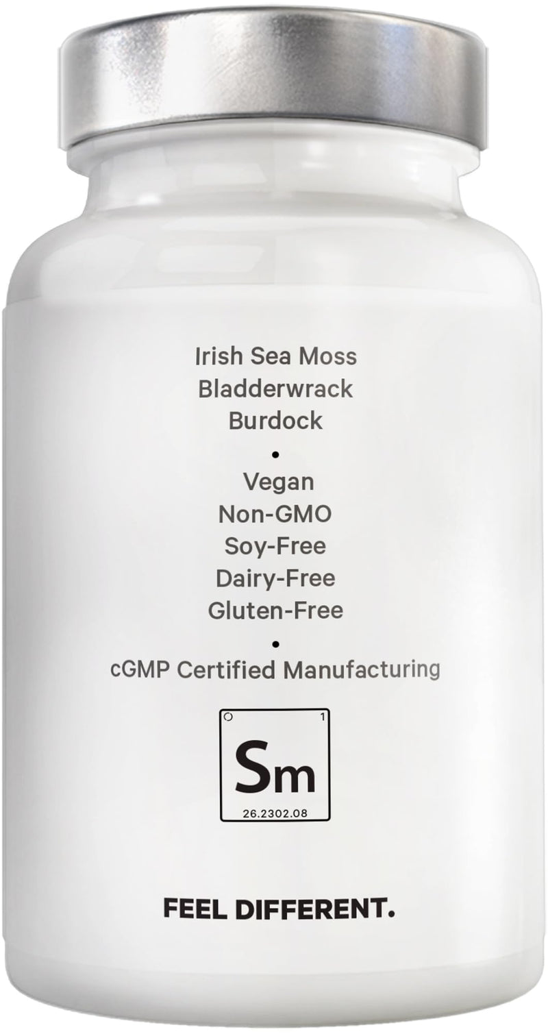 Amen Sea Moss, 1000mg Organic Irish Sea Moss, Bladderwrack, 90 Capsules | Organic Irish sea moss 1000 mg with bladderwrack, burdock root, vitamin C and black pepper. Vegan capsules.