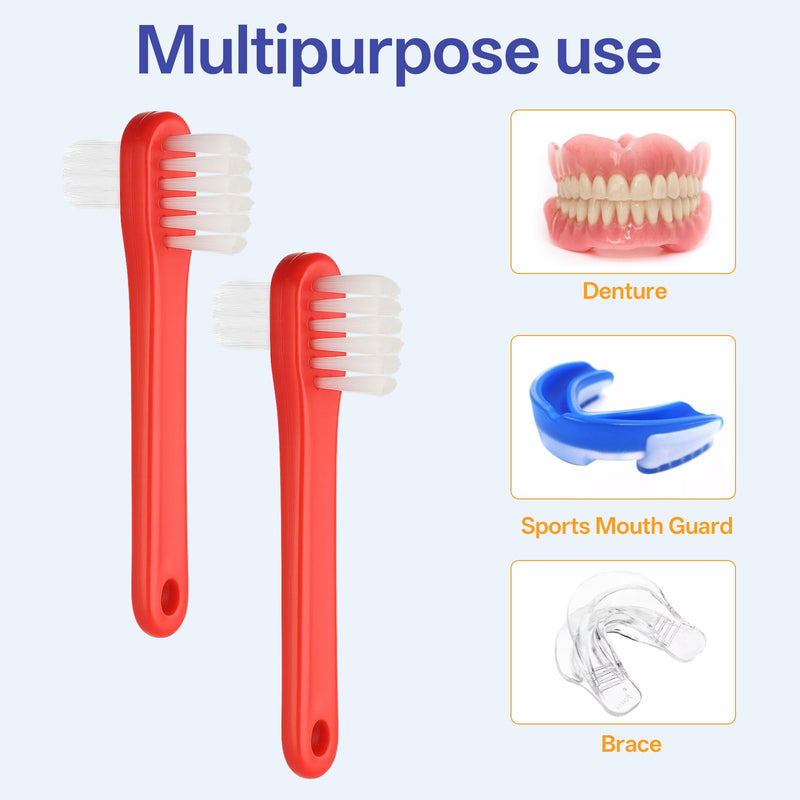 40Pcs Denture Brush, T-Shaped Denture Toothbrush Bulk, Dual Headed Firm Hard Bristle Toothbrush Denture Brushes for Cleaning Dentures,Denture Care (White & Turmeric & Red & Blue) - BeesActive Australia