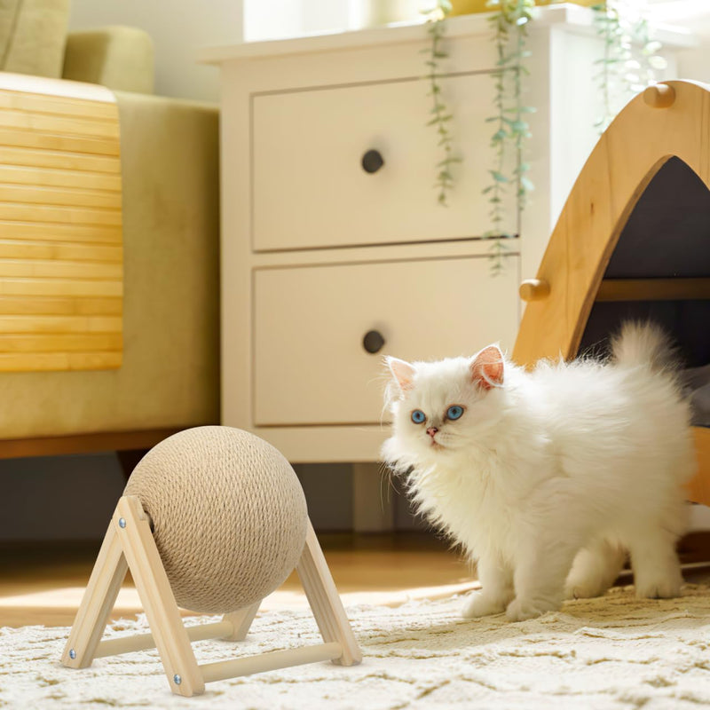 STOBOK Cat Scratcher with Wood Scratching Ball - Cats and Kittens Indoor Toy for Claw Care and Exercise - Round Scratching Board Spinning Ball Interactive Rabbit Pet Supplies for Home and Shops