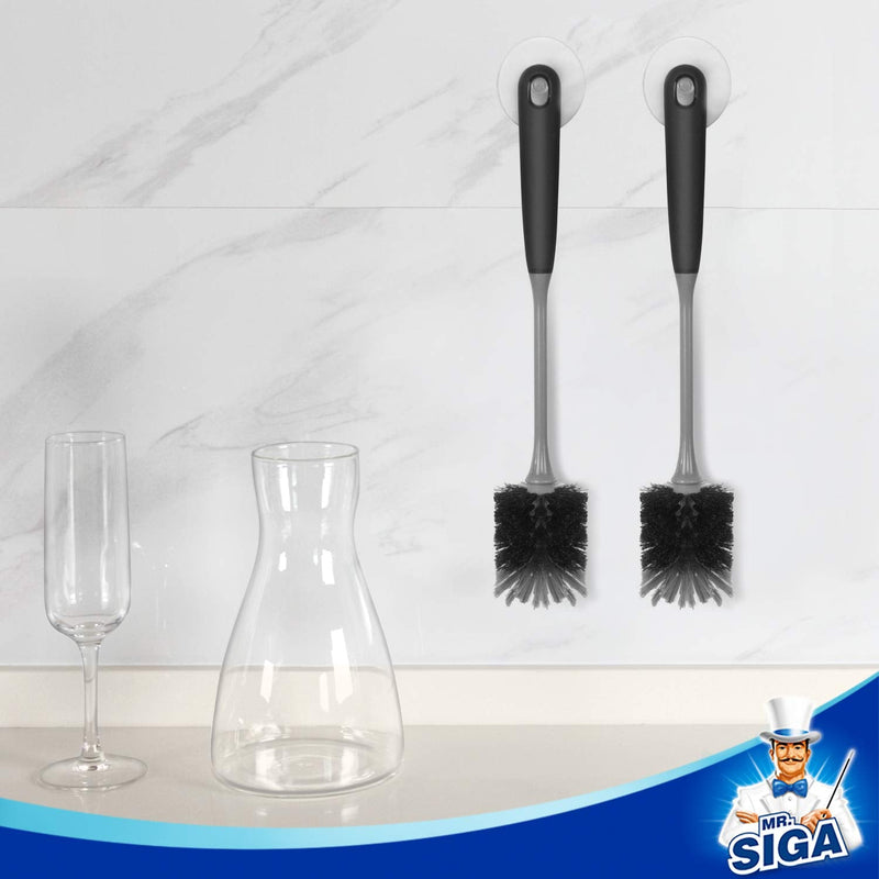 MR.SIGA Long Handle Bottle Brush, Flexible Scrub Brush for Water Bottles, Glasswares, Mugs, Black, 2 Pack - BeesActive Australia
