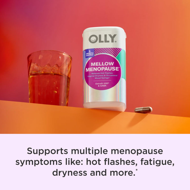 OLLY Mellow Menopause Supplements for Women, Supports Hot Flashes, Vaginal Dryness & Occasional Mood Swings,* Estro-G100¬Æ, GABA, Vegan Capsules, 1 Month Supply - 30 Count 30 Count (Pack of 1) - BeesActive Australia