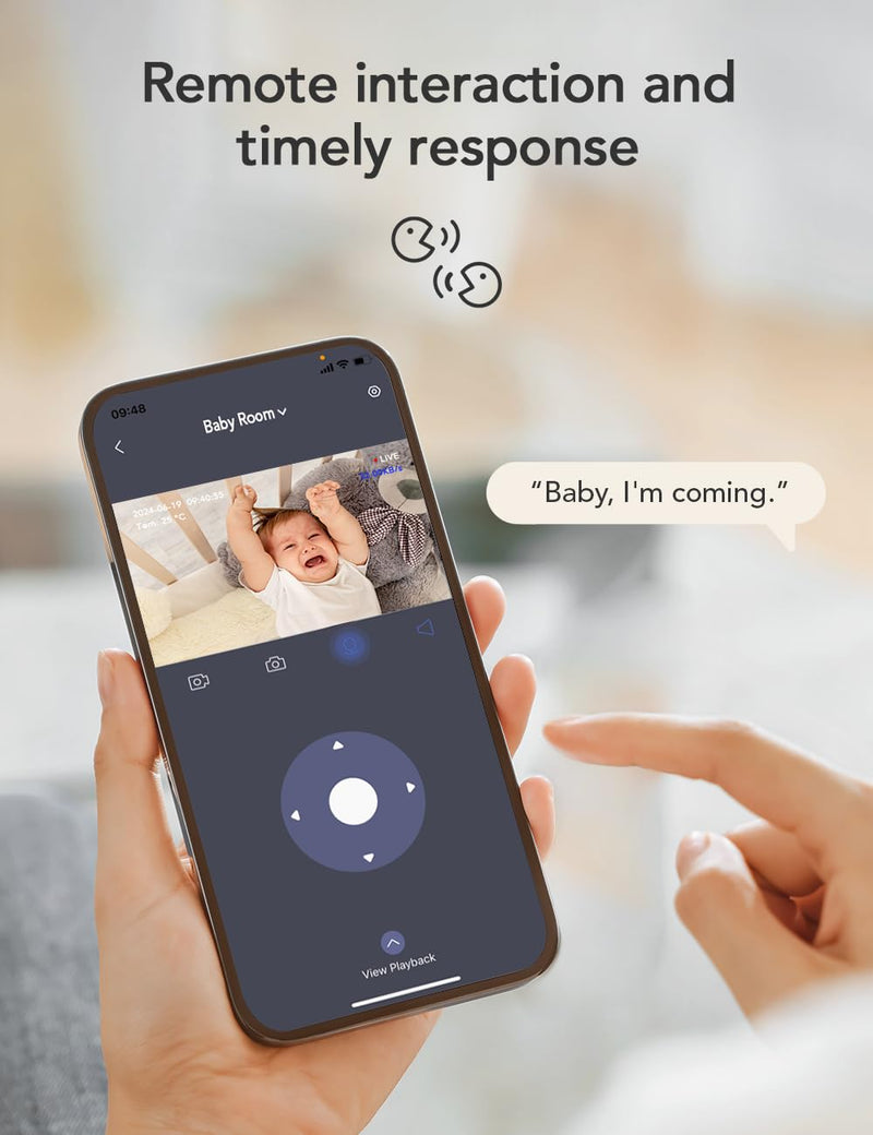 nooie 2K Smart WiFi Baby Monitor with Camera and Audio, Smartphone App Control, Temperature Sensor, Motion & Cry Detection, IR Night Vision, 2-Way Talk, Cloud & SD Card Storage, Ideal for New Moms