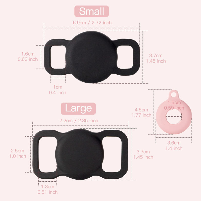 PuppyDoggy 2 Pack Airtag Holder for Collar, Dog Cat Tracker Case, Silicone Airtag Case Waterproof, Scratch-Resistant, Anti-Lost & 1 Pack AirTag Keychain Holder for Bag, Suitcase (Small, Black) Small - BeesActive Australia