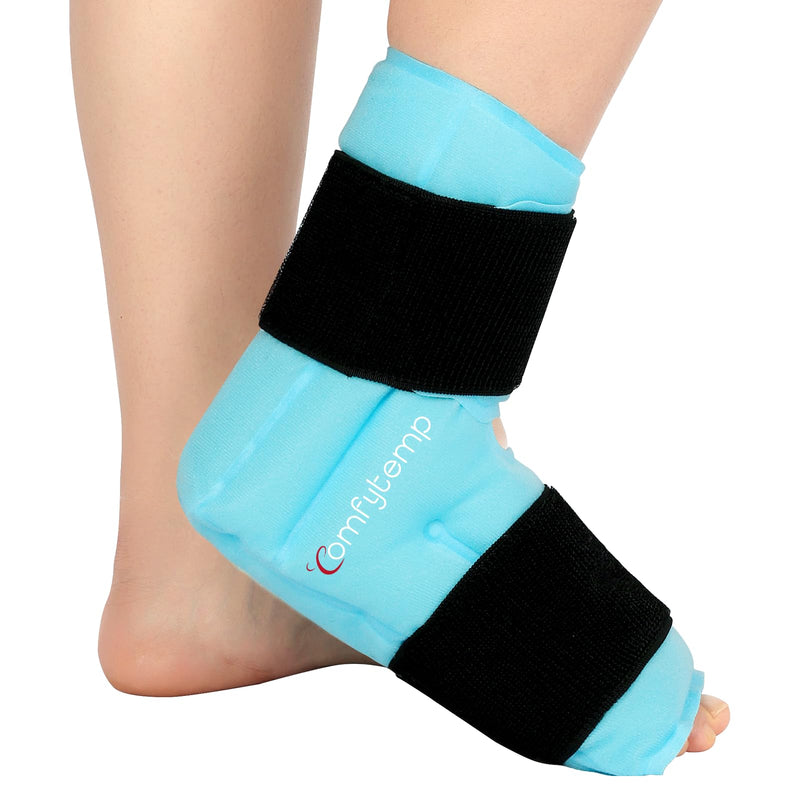 Comfytemp Ankle Foot Ice Pack Wrap for Plantar Fasciitis Relief, Ankles Brace for Sprain, Heel Spur, Swelling, Achilles Tendonitis, Cold Bag for Injuries Reusable, Hot Cold Compress, 1 Pack (Blue) Blue Large(1 Pack) 1.0