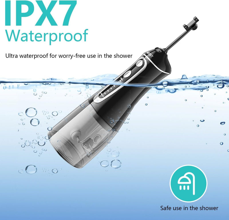 Water Flosser,Water Dental Flosser Pick for Teeth,Grinest 7 Modes Rechargeable Cordless Oral Irrigator Portable IPX7 Waterproof Tooth flossers for Home Travel-Black Black