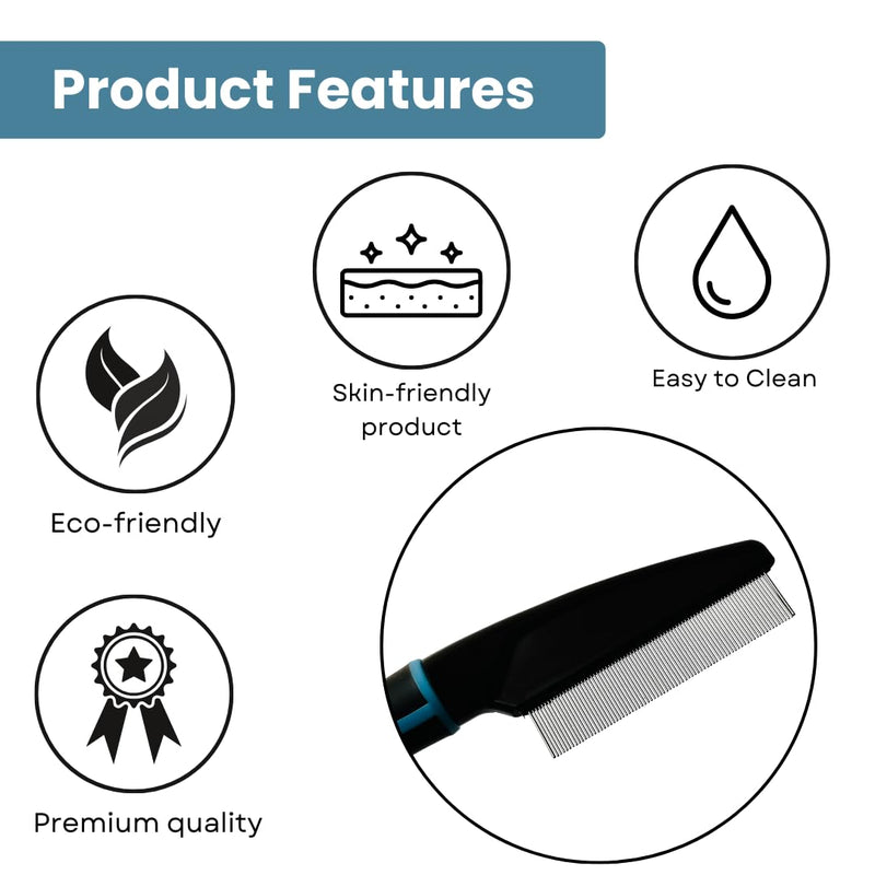Professional Flea Comb for Dogs & Cats - Efficient Pet Grooming Tool for Flea, Lice Removal - Stainless Steel Metal Comb for dogs & Cats with Comfort Grip Handle - Ideal for Long & Short Hair - BeesActive Australia