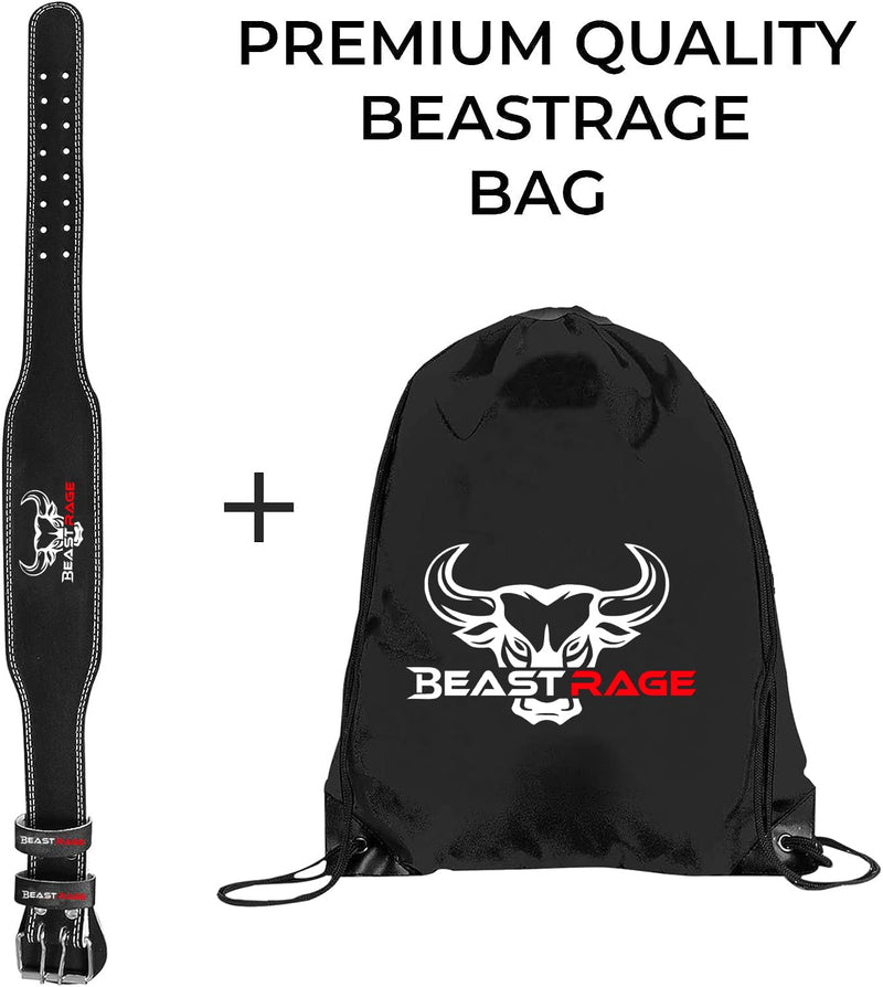 BEAST RAGE Weight Lifting Belt Leather Heavy Duty Gym Body Building Workout Training Weight Lifting Belt Adjustable Holes 4” Padded Lumbar Back Support Exercise Powerlifting Fitness Strength… L Black