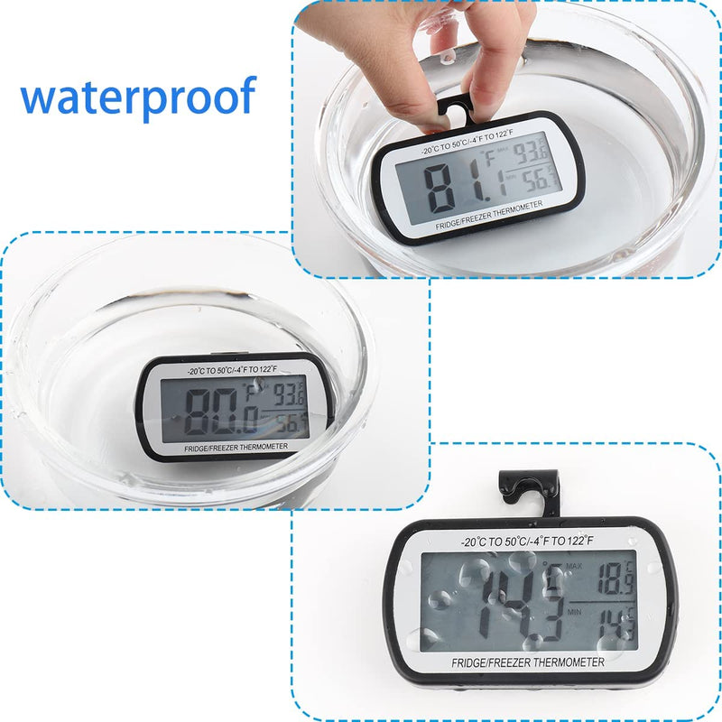 2 Pack Refrigerator Fridge Thermometer Digital Freezer Room Thermometer Waterproof Large LCD Display Max/Min Record Function-Black Black