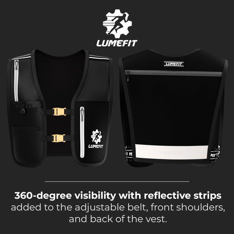 LUMEFIT Running Vest Phone Holder - Hydration Vest with Water Bottle- Reflective Vest for Men and Women- Running Hydration Vest Waterproof Phone Pouch Black
