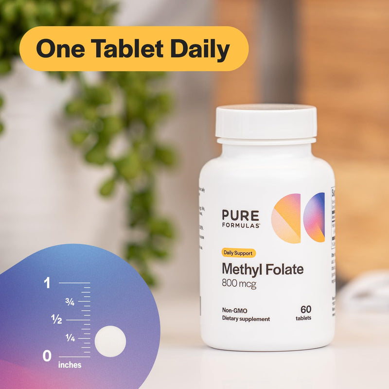 PureFormulas Methylfolate 800 mcg – Active B9 (5-MTHF) for Cardiovascular, Nerve & Mood Health, Non-GMO Vegetarian Tablets, 60 Count 60 Count (Pack of 1)