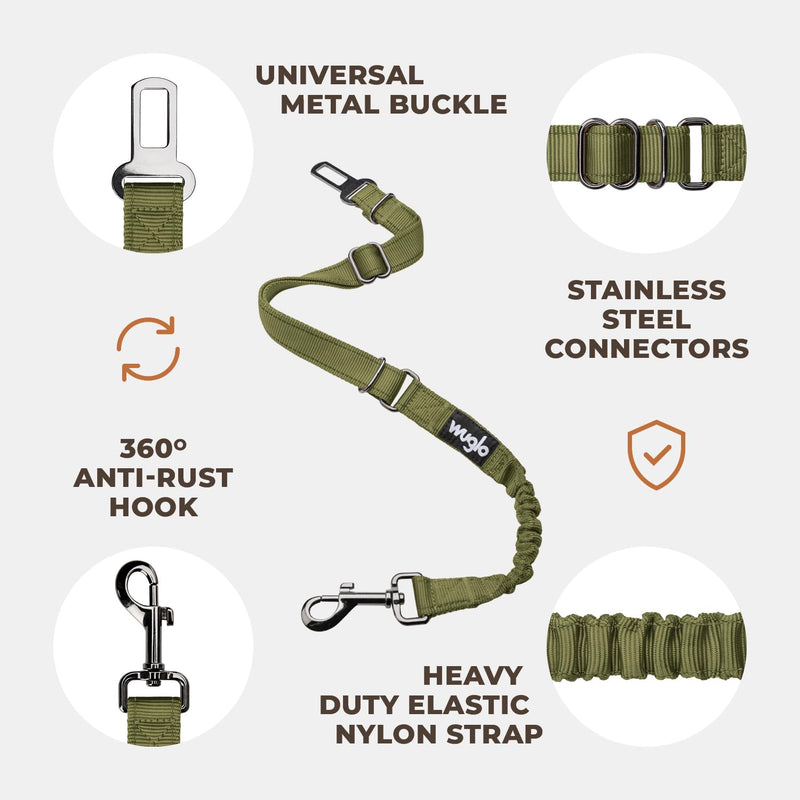 12"-37" Wuglo Dog Seat Belt - Dog Car Harness with Strong Elastic Belt - Durable & Safe Dogs Cars Seat Belts Clip - Universal Dog Seatbelt for Car Travel (Khaki) Khaki - BeesActive Australia